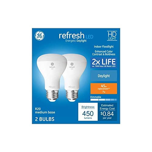 NEW GE LED Reveal 7 watt = 45 Watt Flood Indoor R20 Light bulbs 2 