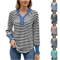 thumbnail image 2 of Gnshining Striped Button Sweatshirts for Women Casual Long Sleeve Color Block Tunic Tops Fall Fashion Lightweight V Neck Pullovers, 2 of 8