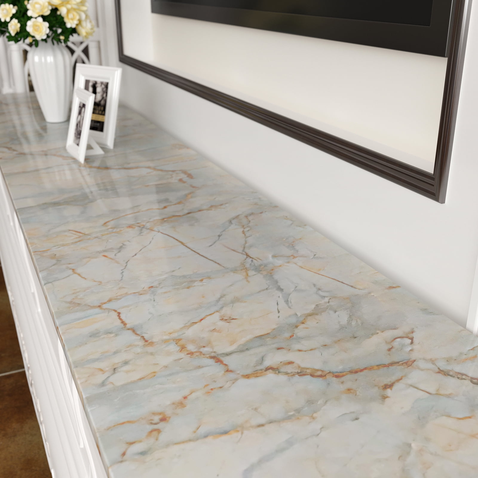 CHIHUT 17.7"×236" Glossy Marble Contact Paper for Countertops Waterproof Self-Adhesive Removable Marble Wallpaper for Walls Thick Vinyl Film Kitchen Peel and Stick Countertops Paper for Table Bathroom