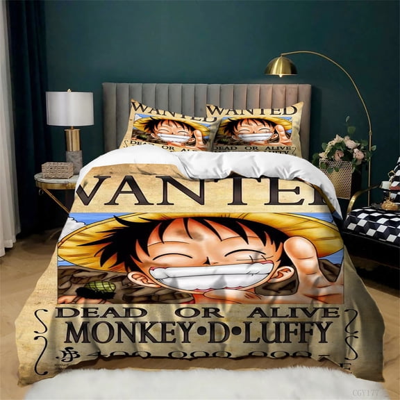 3 Pieces One Piece Quilt Cover Bedding Set Soft Breathable Duvet Cover Anime Lightweight Comforter Set for All Season