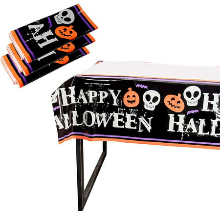Juvale Blue Panda Halloween Party Tablecloth - 3-Pack Disposable Plastic Rectangular Table Covers - Halloween Party Decoration Supplies, Pumpkins Skulls Design, 54 x 108 Inches