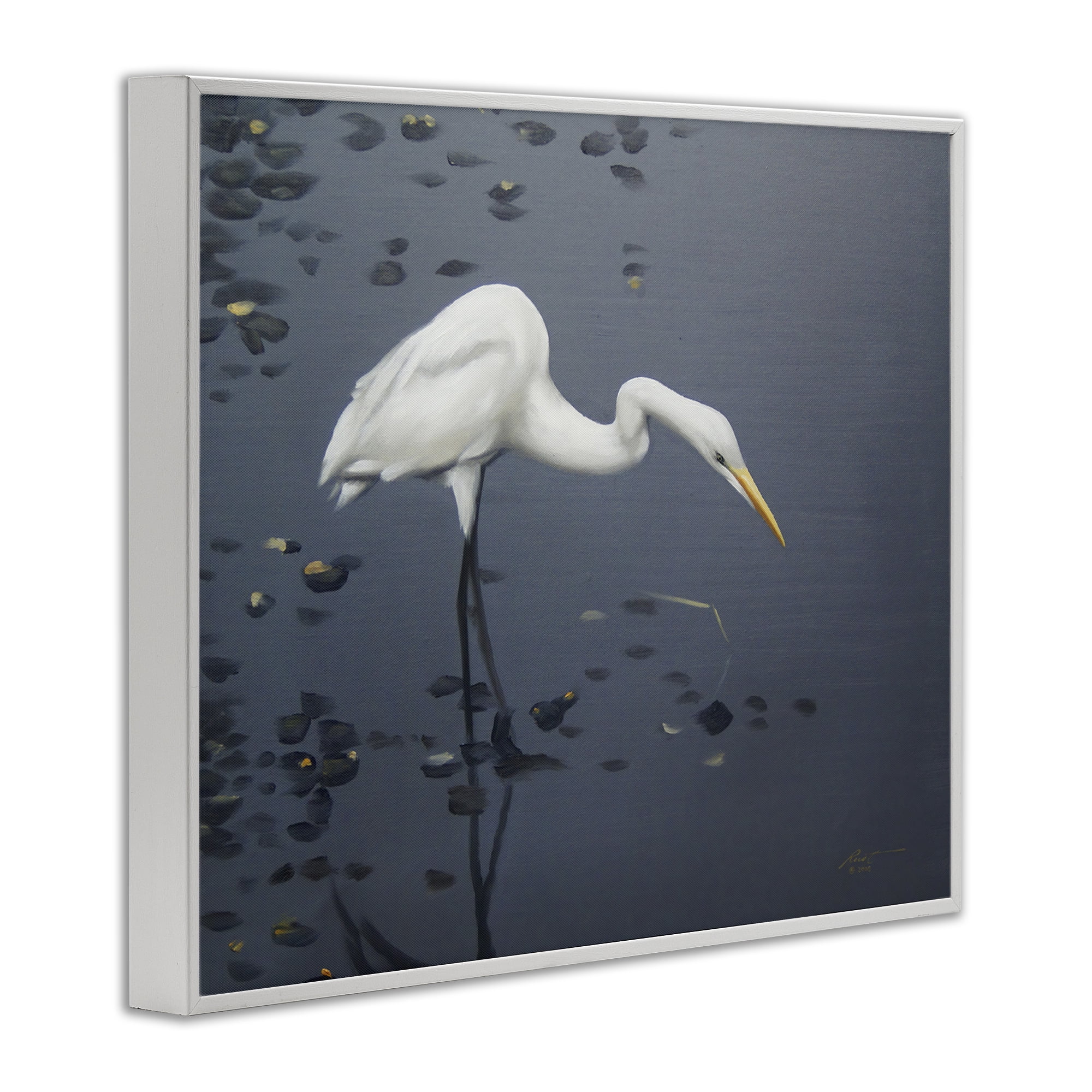 Stupell Industries Graceful Egret in Lake Animals & Insects Painting White Framed Art Print Wall Art, 14 x 11