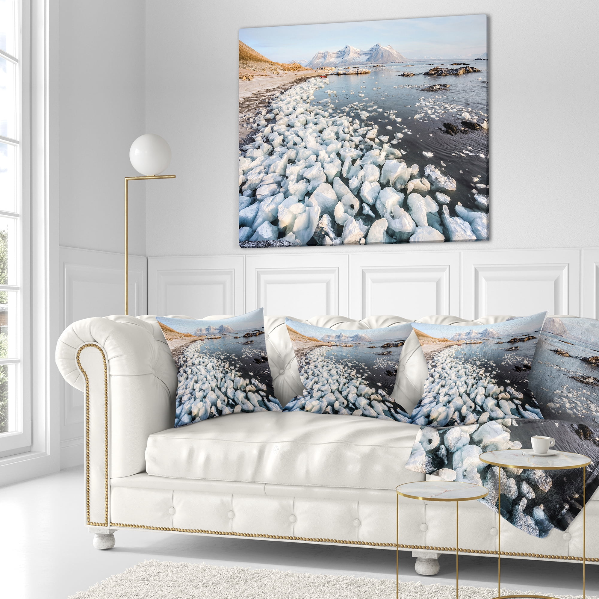 Designart Sunny Morning in Arctic Spitsbergen - Landscape Printed Throw Pillow - 18x18