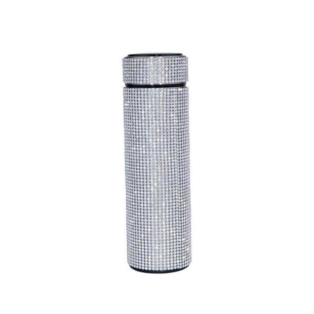 Inteprter Decoración de diamantes de imitación, frasco de vacío de 500ML, botella portátil, taza aislada de acero inoxidable, botellas de agua, vasos, Teteras Plata Inteprter HA071541-06B
