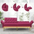 thumbnail image 4 of ACMEASE Velvet Sofa Bed w/Adjustable Armrests & Backrests, Modern Convertible Sleeper Sofa, Tufted Futon Sofa for Bedroom, Living Room, Apartment, Fuchsia, 4 of 7
