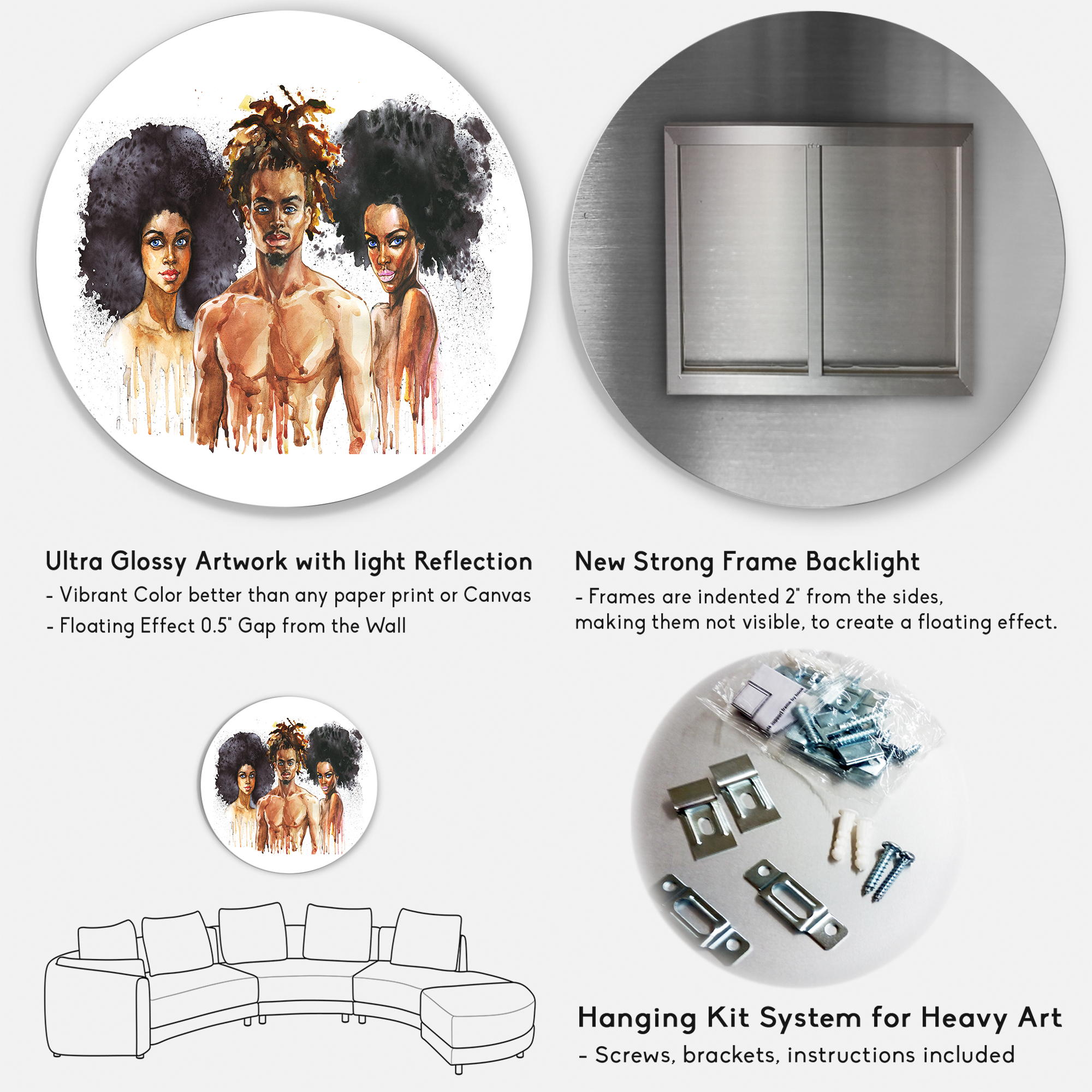 Designart 'Afro American Fashion Portraits' Glam Circle Metal Wall Art 23x23 - Disc of 23