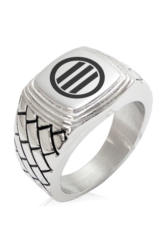 Stainless Steel Kikkawa Samurai Crest Geometric Pattern Step-Down Biker Style Polished Ring