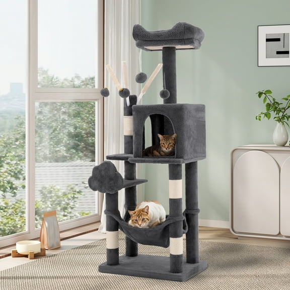 Uforic Multi-Level Cat Tree with Scratch Posts and Comfortable Hammock, 44" H, Dark Gray