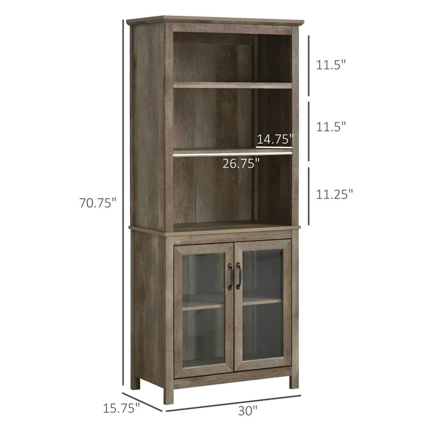 Demi Bonn 71" Tall Bathroom Storage Cabinet, Freestanding Cabinet with Glass Doors and Adjustable Shelves for Living Room, Kitchen, Dining Room, Office, Brown