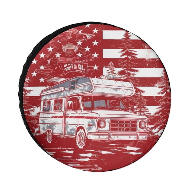 Housse de Pneu de Rechange pour Roulotte 12 Pouces Drapeau Américain Vintage avec Remorque de Roulotte Protecteurs de Roues Résistants aux Intempéries Remorque de Voyage Camping Convient aux Remorques VUS Véhicule Tout-Terrain Roulotte et Camions