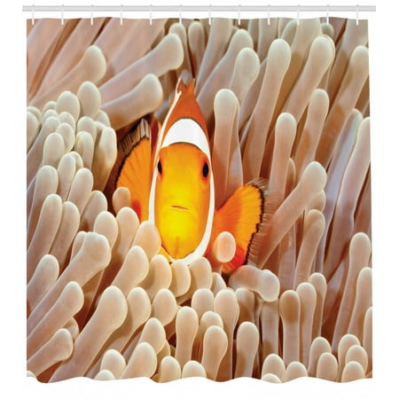 Ocean Decor Shower Curtain Set Clown Fish Swimming In Tentacles