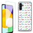 thumbnail image 1 of Slim-Fit Protective Fashion Phone Case (Black) for Samsung Galaxy A13 5G, with Tempered Glass Screen Protector, by OneToughShield ® - Colorful Dachshund/Puppy, 1 of 3