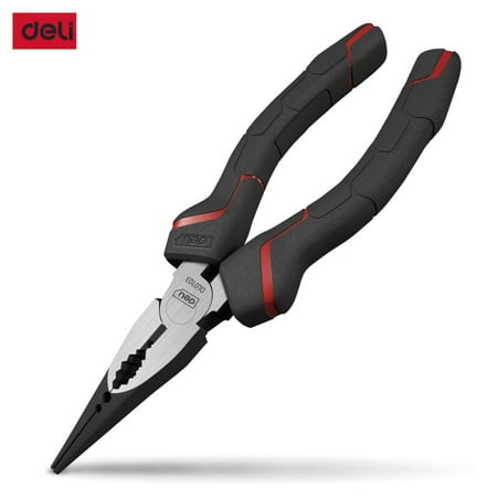 

DELI 6 Inch Long Nose Pliers Needle Nose Pliers with Wire Cutter Nickel Chromium Steel Construction Professional Handle