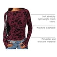 thumbnail image 4 of Blusa PRETTYGARDEN Mujer Manga Larga Floral de Malla Burdeos, 4 of 9