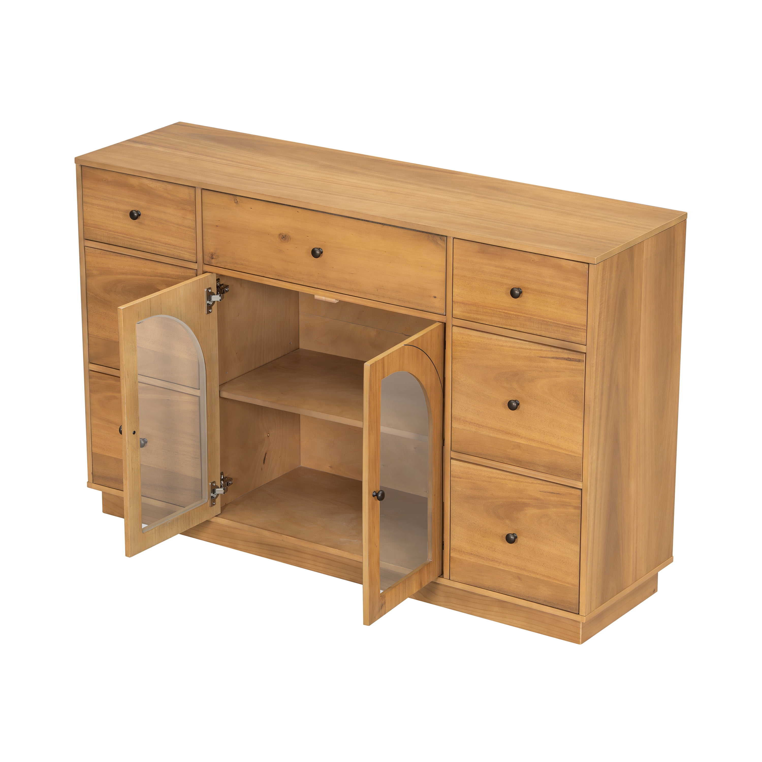 Cabinet With Storage for Living and Dining Room Entrance, Large Size, 2 Doors And 7 Drawers, Natural