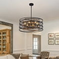 thumbnail image 3 of 23.6''Farmhouse Chandeliers Rustic Drum Pendant Light for Dining Room,6-Light Industrial Metal Hanging Light Fixture, Retro Wood Texture Interior E12, 3 of 7