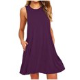 thumbnail image 3 of NXMZXB Summer Dresses for Women 2025 Sleeveless Sundress Loose Fit Casual Scoop Neck Swing T Shirt Dress Beach Cover Up Dresses with Pocket Purple S, 3 of 6
