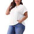 thumbnail image 4 of Blusas casuales de punto sólido de cuello redondo y manga corta para mujeres de tallas grandes Agnes Orinda 1X blancas, 4 of 6
