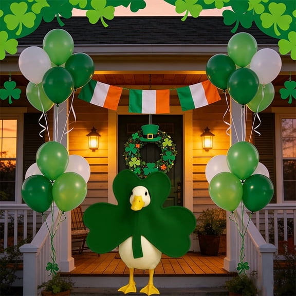St. Patrick’s Day Shamrock Outfit for Yard Geese - 3-Leaf Clover Porch Goose Costume, Festive Irish Holiday Decor for Outdoor Yard Porch Home Ambiance, 19.69*17.32in, Green