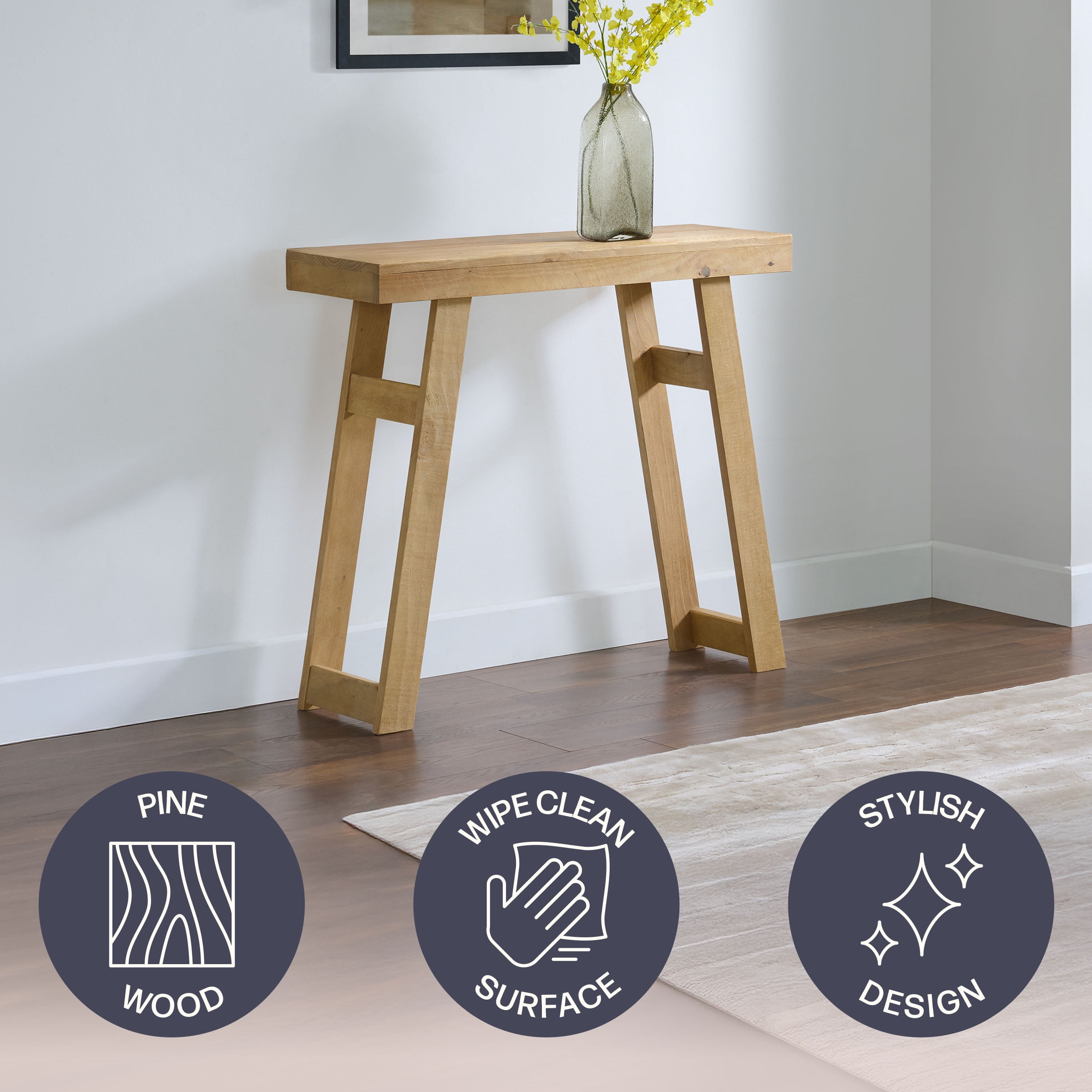 Alaterre Furniture Lawas Solid Wood Console Table - 36 Inch Small Entryway Table (Light Oak)