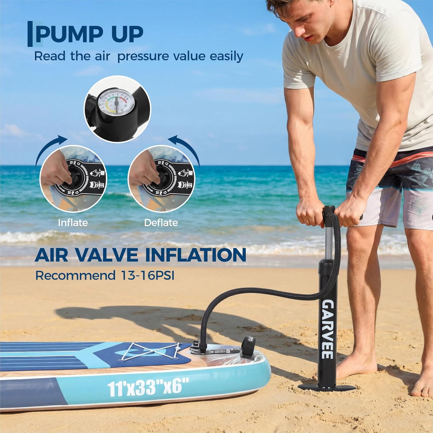 Garvee 11ft Inflatable Stand up Paddle Boards with Premium SUP Accessories, Brown & Blue