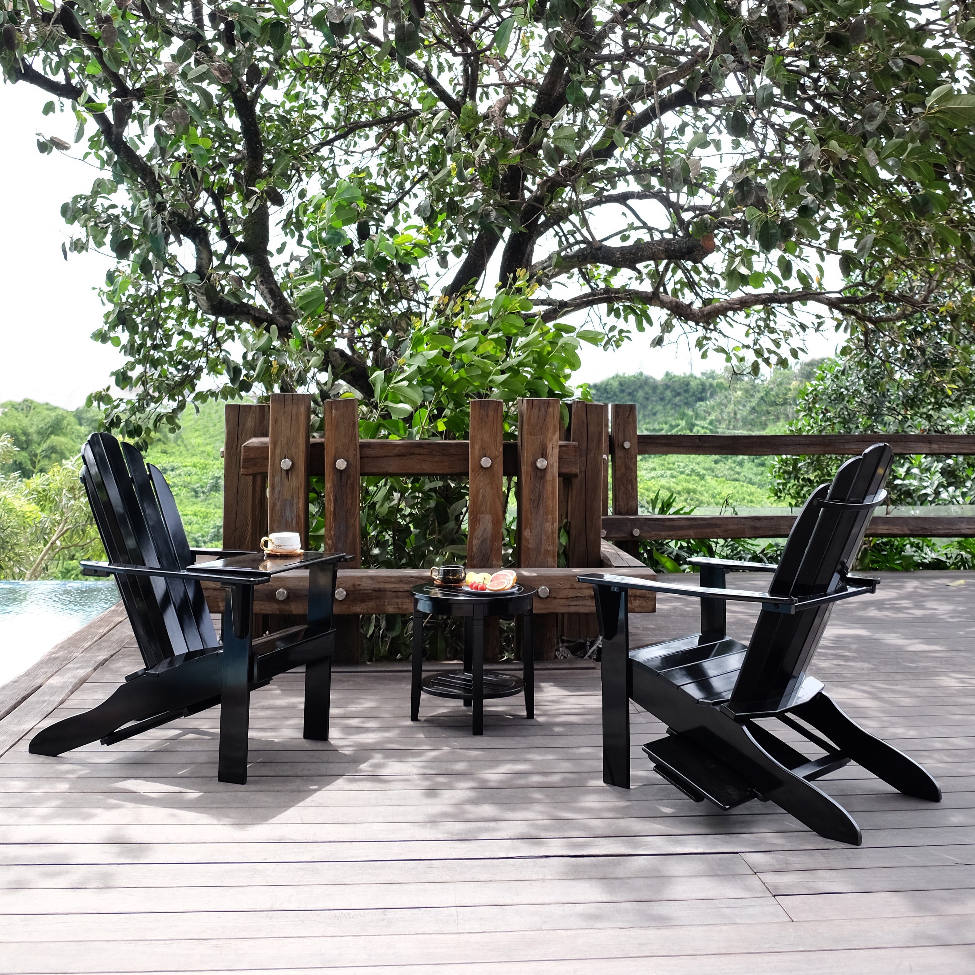 Alston Mahogany Wood Outdoor Adirondack Chair, Free Tray Table, Black