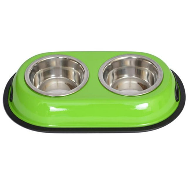 Iconic Pet 92038 32 oz. Couleur Splash Acier Inoxydable Double Dîner - Vert