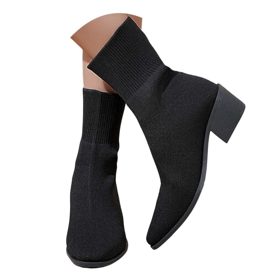 Wovix Ankle Boots for Women Dressy Comfy Knit Sock Booties Pointed Toe Heel on Elastic Spring Fall Booties Daily Black 36