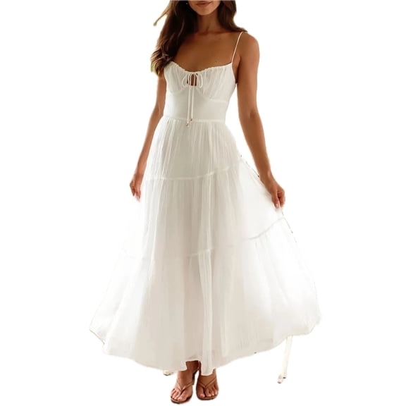 Women's Ruched Smocked Back Cami Dress with Tie Straps and Zipper Closure 95% Polyester 5% Spandex Lined Lightweight