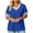 Blue, variant on Women's Contrast Crisscross Cutout V Neck Striped Cuff Short Sleeve Loose T-Shirt Soft Cotton Summer
