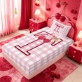 thumbnail image 4 of meiyoeat Pink Checkered Initial T Twin Sheets,Bowknot Cherry Monogrammed Print Bedding For Girl,3 Pieces,1 Fitted Sheet and 1 Pillowcase, 4 of 6