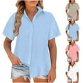 thumbnail image 3 of Dvprdro Solid Button Down Shirts for Women Trendy Lapel Neck Tunic Blouse Causal Short Sleeve Tops, 3 of 3