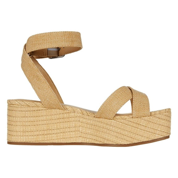 Lucky Brand Bikaro Natural Nude Open Toe Platform Ankle Strap Wedge Sandals (Natural Nude, 10)