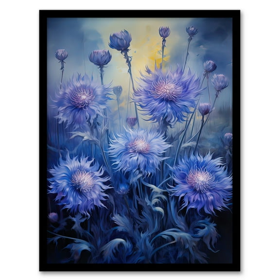 Ethereal Cornflower Meadow in Blue and Purple Art Print Framed Poster Wall Decor 12x16 inch