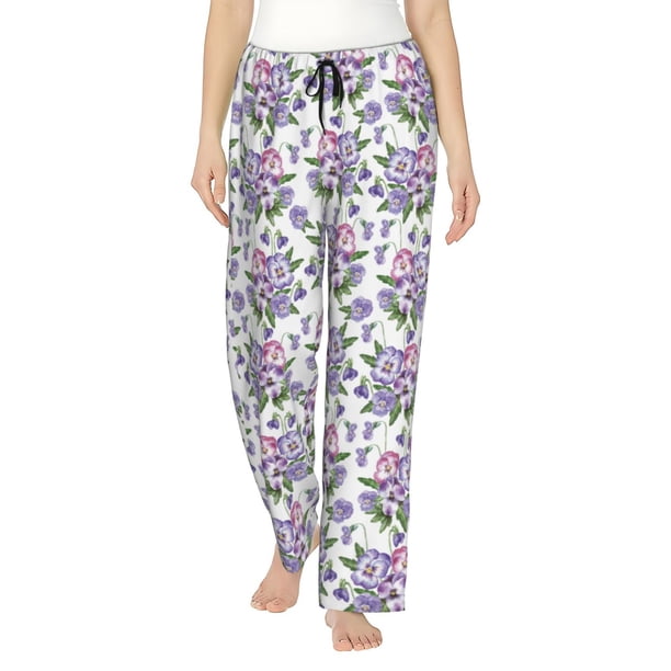 Fotbe Violets Flowers Pantalones de Pijama para Mujer, Pantalones de Dormir, Pantalones Pj con Cordón y Bolsillos-Large