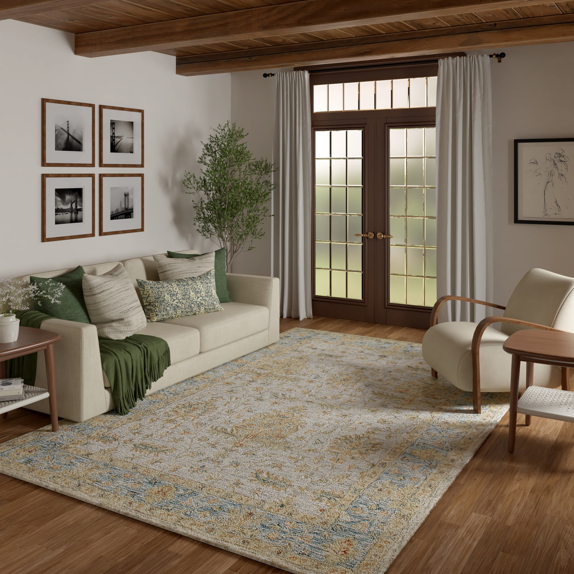 LR Home Viane Credo Blue/Taupe Vintage Floral Wool Area Rug, 7'9" x 9'9"