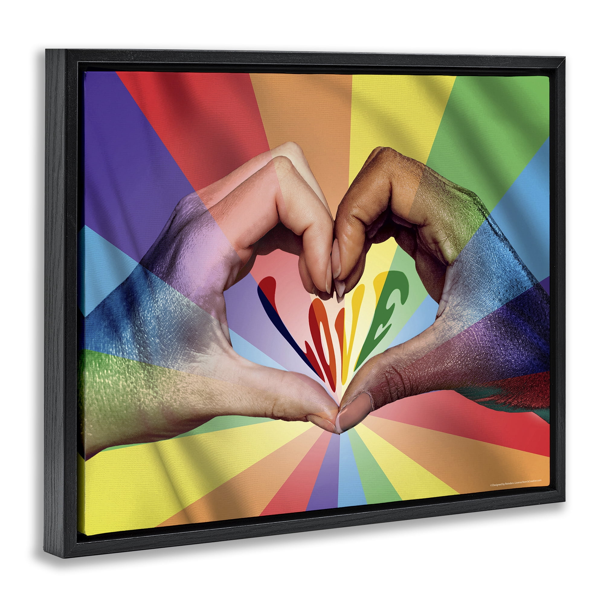Stupell Industries Rainbow Love Hands Symbol People Painting Black Floater Framed Canvas Art Print Wall Art, 21 x 17