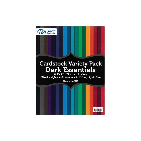 Cardstock Variety Pack 8.5x11" 72pc Dk Essentials