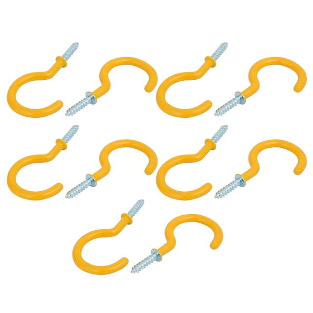 Unique Bargains 2 Inch Plastic Coated Screw-in Open Cup Ceiling Hooks Hangers Yellow 10pcs