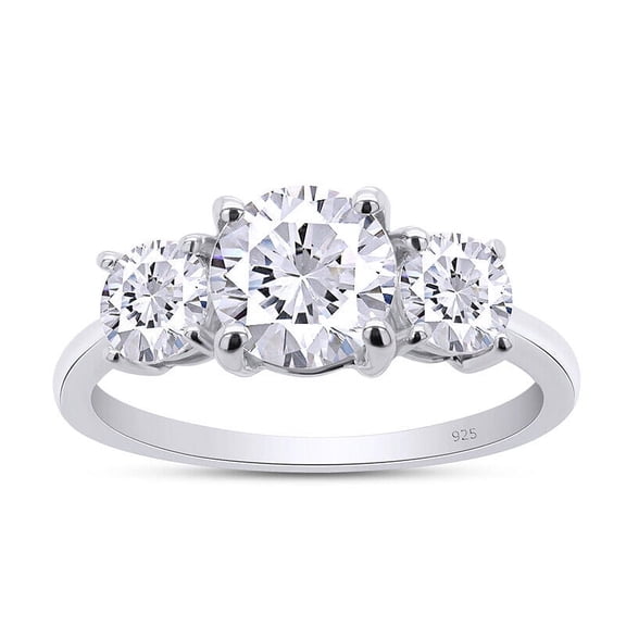 1.60Ct Round Moissanite DVVS1 3-Stone Engagement Rings 14K White Gold Finish 925