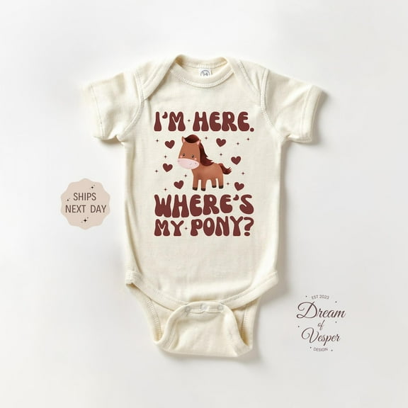 Baby Bodysuit BELLA CANVAS I'M Here Where'S My Pony Baby Onesie, Retro Pony Riding Baby Bodysuit, Pony Lover Baby Onesie, Funny Western Baby Onesie, Baby Gift