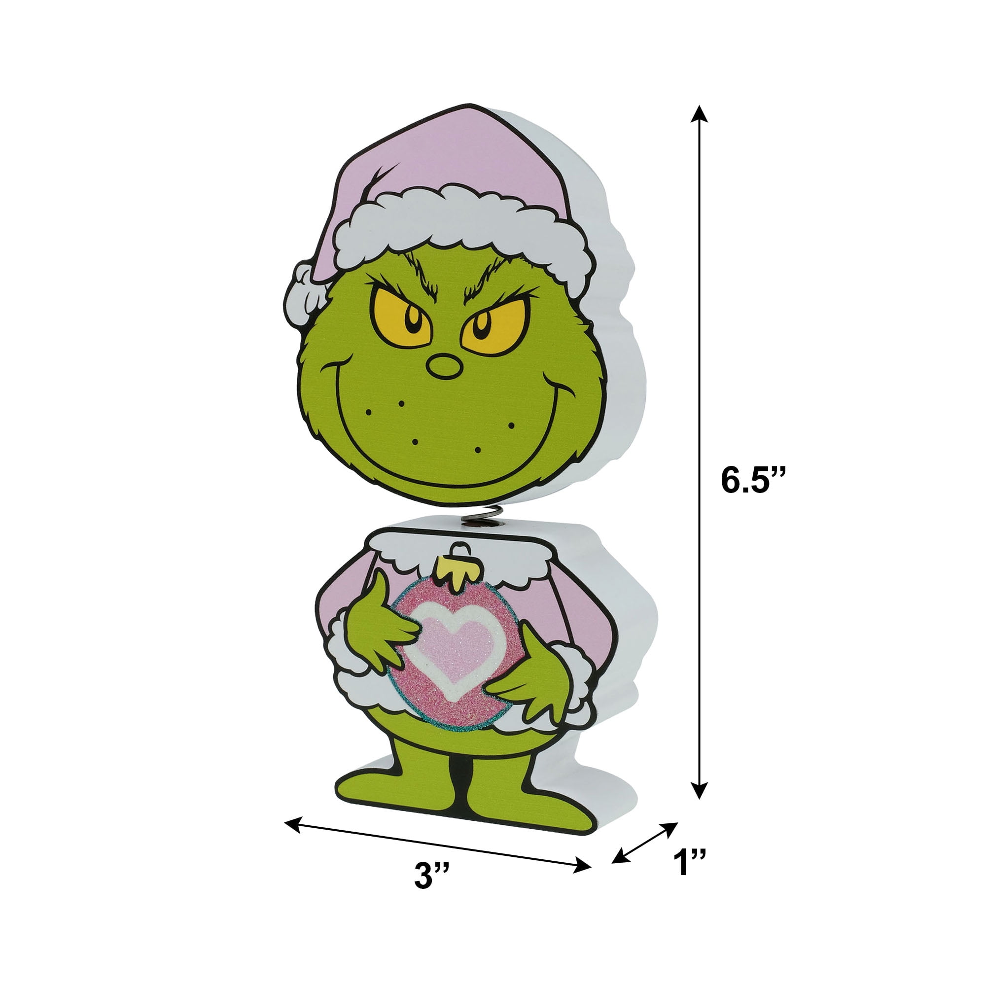 Dr. Seuss The Grinch Pink Santa Outfit Wooden Bobble Head Figurine