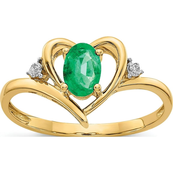 14K Yellow Gold Emerald And Diamond Heart Ring (Size 7) Made In India xbs484