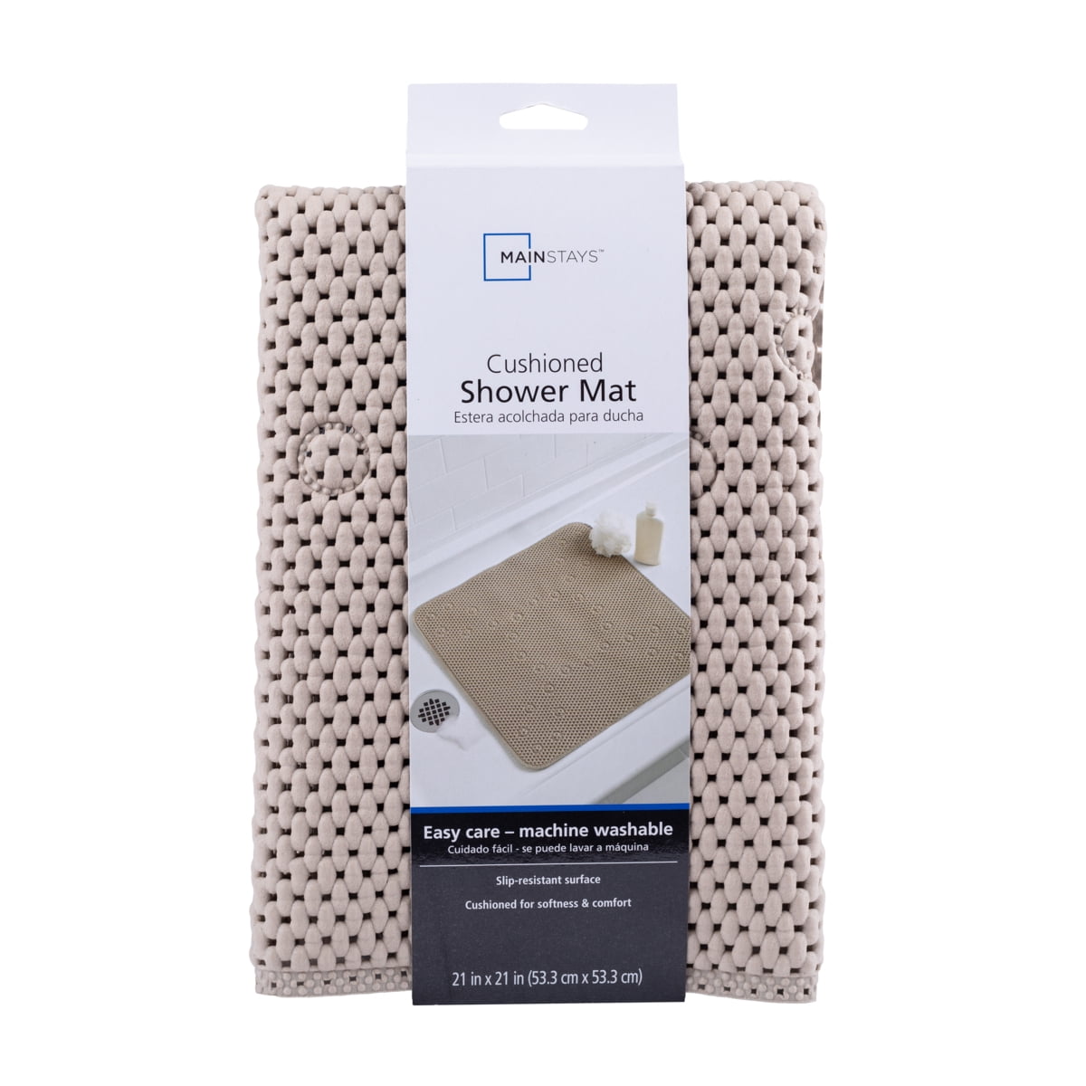 Mainstays 21 In X 21 In Cushioned Shower Mat Taupe Walmart Com