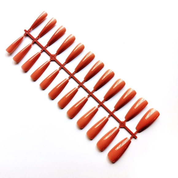 Qarigey Uñas postizas largas, manicura de uñas Multicolor a presión, manicuras pequeñas de moda para el hogar, puntas de cubierta completa Juegos de manicura naranja 1