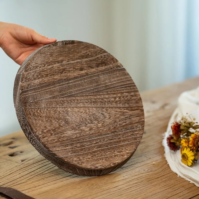 Sziqiqi Distressed Paulownia Wood Round Candle Tray photo 8