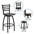 thumbnail image 5 of Flash Furniture HERCULES Series Black Ladder Back Swivel Metal Barstool - Walnut Wood Seat, 5 of 12