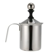 Eease 400ML Manual Milk Frother Stainless Steel Double Mesh Milk Creamer Milk Mesh Coffee Foamer Creamer (Silver)