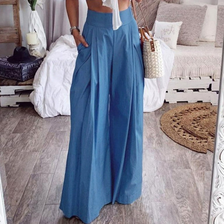 Wide Leg Pants Solid Color Ruched Loose Fit Womens Pants Wide Leg Pants Solid Color Ruched Loose Fit Womens Pants