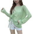 thumbnail image 2 of Qzwdhjm Beach Coverup for Women Long Sleeve Lightweight Cover Up Tops Crewneck Drawstring Side Swimsuit Coverups for Summer Loungewear, 2 of 6